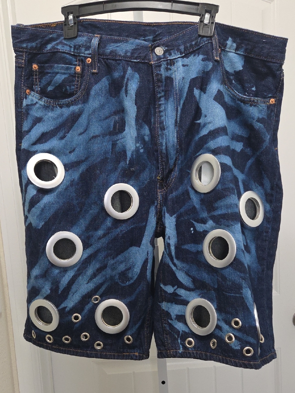 Levi's Blue Patterned Denim Shorts with Silver Grommets